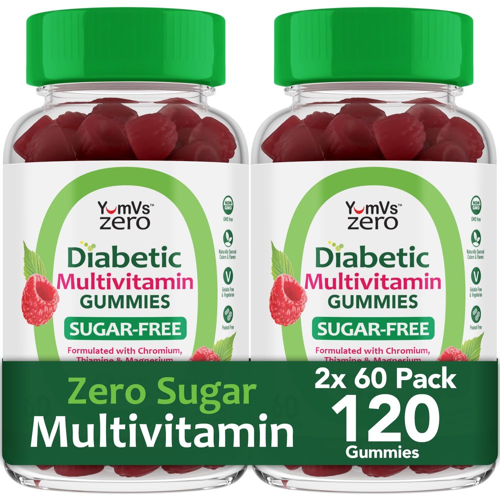 YUM-V'S Multivitamin for Women & Men  Sugar Free Multivitamin Gummies  Zero Sugar Gummy with Chromium, Thiamine & Magnesium  Keto-Friendly Daily Vitamin Gummy  Raspberry (60 Count (Pack of 2))