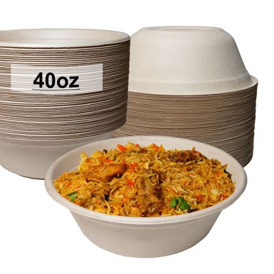 EcoQuality [300 Pack] 40 oz Round Disposable Compostable Paper Bowls Heavy-Duty, Eco-Friendly Natural Bagasse Unbleached, Heat Resistant, 100% Biodegradable Salad Bowls Alternative to Plastic