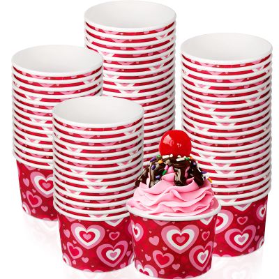 Zopeal 100 Pcs 9 oz Valentine's Day Ice Cream Cups Bulk Red Pink Heart Disposable Dessert Treat Bowls Paper Soup Bowls Valentine's Day Paper Snack Cups for Hot Cold Food Party Snack Cupcakes Supplies