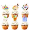 18pcs Glitter Paint Brush Dessert Cupcake Topper Painting Graffiti Artist Theme Decorations Boys Girls Happy Birthday Party Decor Supplies view 1