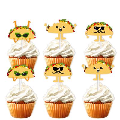 18pcs Cute Taco Bout Gold Glitter Dessert Cupcake Topper Mexican Yummy Food Fiesta Festival Theme Decor Supplies Baby Shower Gender Reveal Birthday Party Decorations