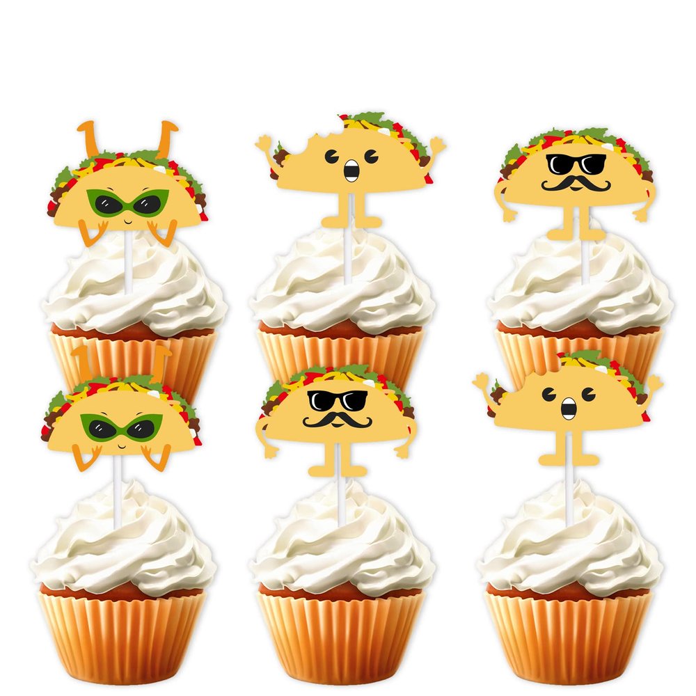 18pcs Cute Taco Bout Gold Glitter Dessert Cupcake Topper Mexican Yummy Food Fiesta Festival Theme Decor Supplies Baby Shower Gender Reveal Birthday Party Decorations