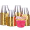 Tobvory 100 Pack Gold Rimmed Plastic Cups - 9 oz Hard Clear Plastic Cups, Premium Disposable Cup For Cocktail And Drinking - Food Grade Party Cups Set - Sturdy Tumbler Cup - Gold Rim view 1