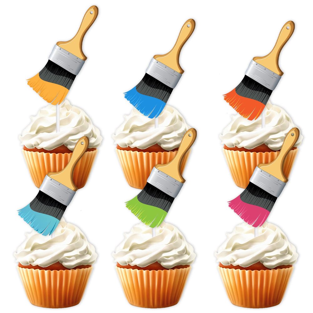 18pcs Glitter Paintbrush Dessert Cupcake Topper Painting Graffiti Artist Theme Decorations Boys Girls Happy Birthday Party Decor Supplies