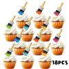 18pcs Glitter Paintbrush Dessert Cupcake Topper Painting Graffiti Artist Theme Decorations Boys Girls Happy Birthday Party Decor Supplies view 3