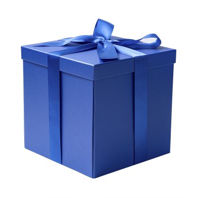 RUSPEPA Royal Blue Medium Gift Box with Lids, Ribbon and Tissue Paper, Collapsible Gift Box Perfect for Birthday, Graduation, Father's Day, Wedding and Groomsmen Gifts, 9x9x9 Inches, 1 Pcs