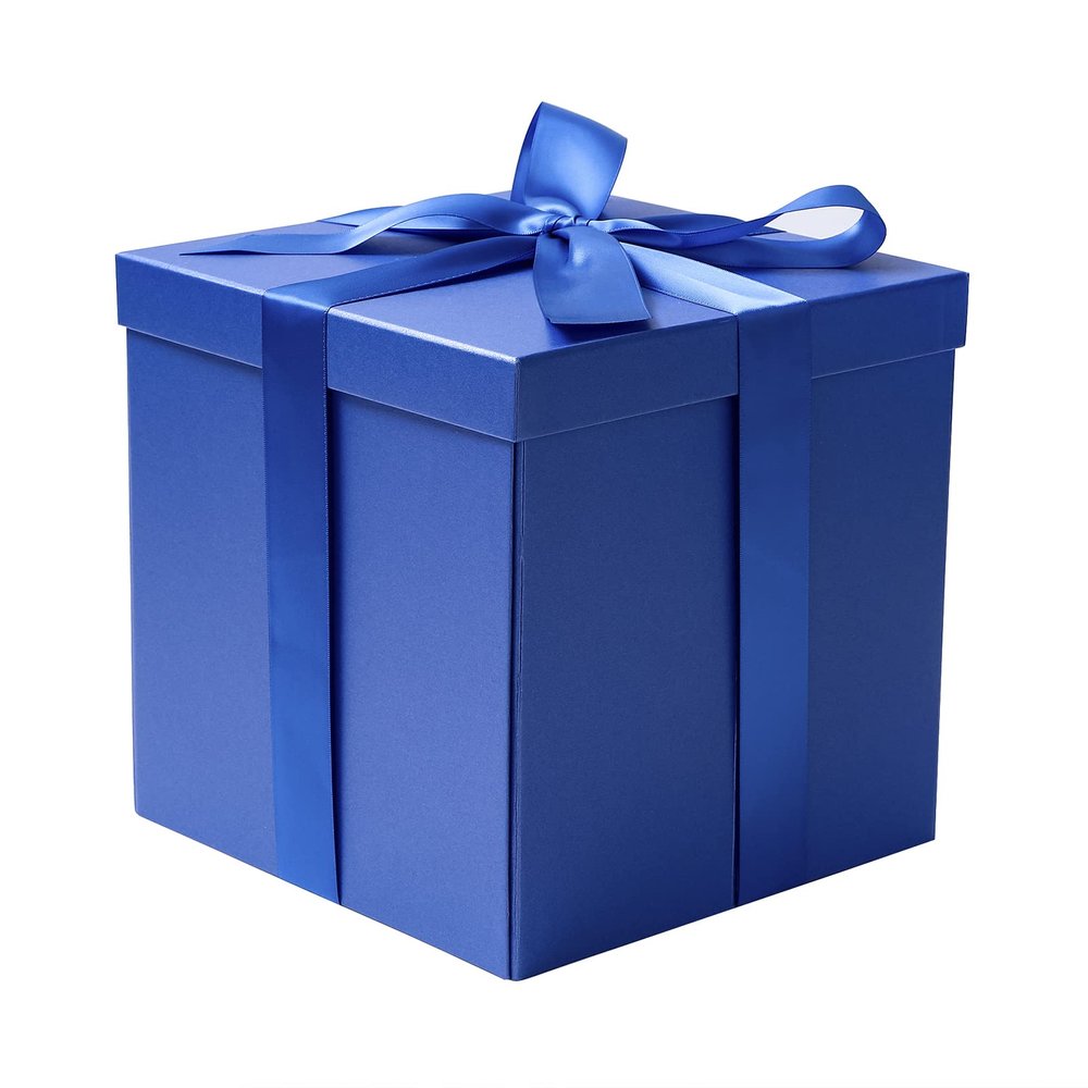 RUSPEPA Royal Blue Medium Gift Box with Lids, Ribbon and Tissue Paper, Collapsible Gift Box Perfect for Birthday, Graduation, Father's Day, Wedding and Groomsmen Gifts, 9x9x9 Inches, 1 Pcs