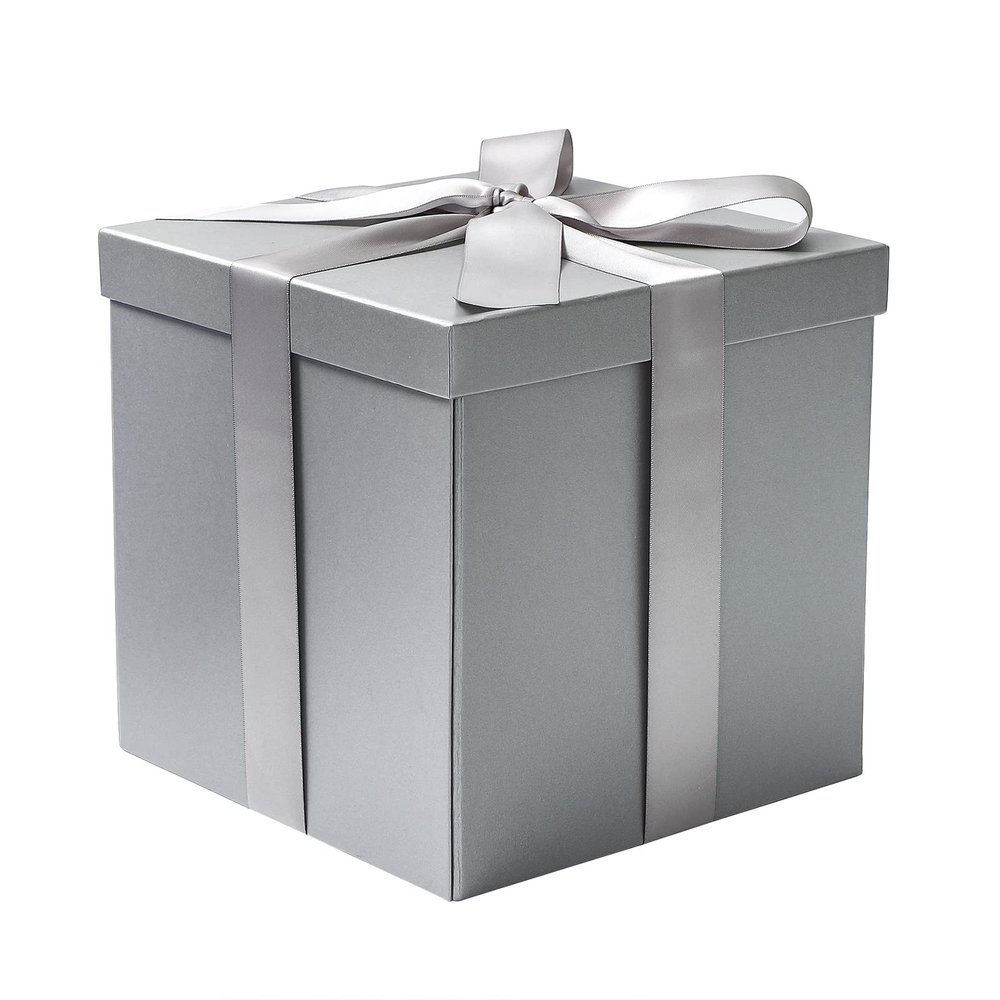 RUSPEPA Gray Medium Gift Box with Lids, Ribbon and Tissue Paper, Collapsible Gift Box Perfect for Birthday, Graduation, Father's Day, Wedding and Groomsmen Gifts, 9x9x9 Inches, 1 Pcs
