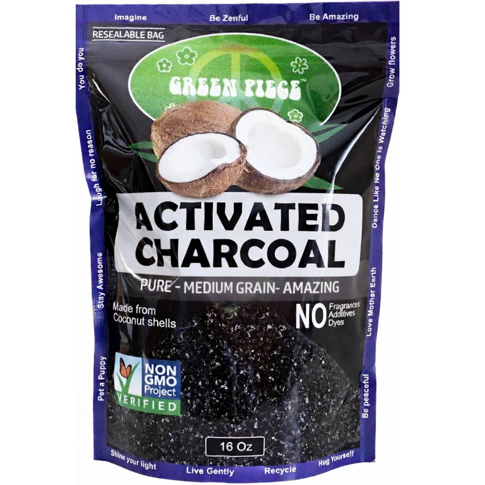 Green Piece Activated Charcoal Pure - Medium Grain Air Purifying Bag - Kid/Pet Friendly Air/Water Fresheners - Odor Absorber - Resealable Bag - SUPER CLEAN - Made by Green Piece (1 Pound)