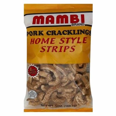 Mambi Pork Cracklings, Home Style Strips, 5 oz Bag / Chicharrones estilo tiritas (2 pack)