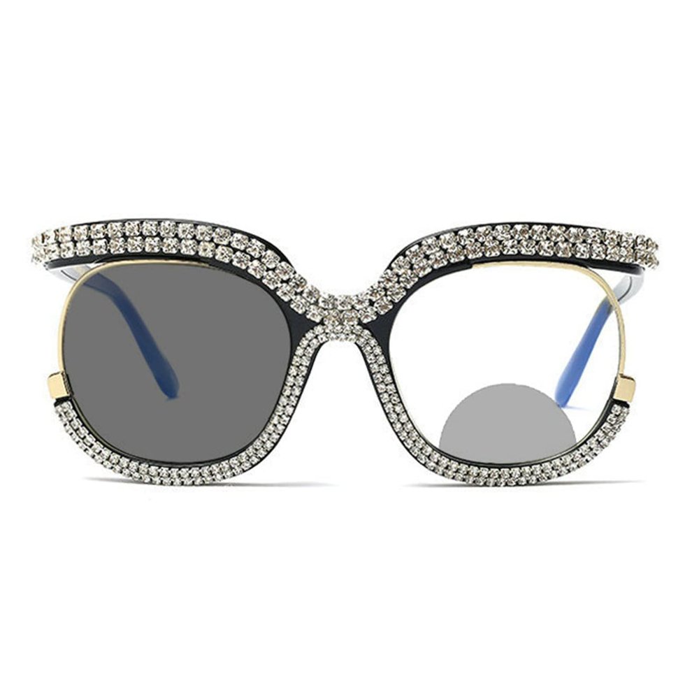 Oversized Transition Photochromic Bifocal Reading Glasses Women Bing Rhinestones Presbyopia Hyperopia Bifocal Sunglasses (black, 2.75, multiplier_x)