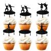 18pcs Black Glitter Jump Dessert Cupcake Topper Cheer to Graduation Trampoline Theme Decor Supplies Senior High School College Graduation Congrats Party Happy Birthday Decorations view 1