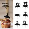 18pcs Black Glitter Jump Dessert Cupcake Topper Cheer to Graduation Trampoline Theme Decor Supplies Senior High School College Graduation Congrats Party Happy Birthday Decorations view 2