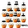18pcs Black Glitter Jump Dessert Cupcake Topper Cheer to Graduation Trampoline Theme Decor Supplies Senior High School College Graduation Congrats Party Happy Birthday Decorations view 3
