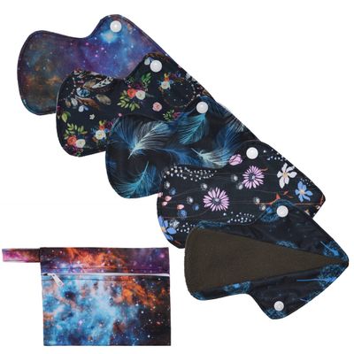 5 Thong Panty Liners 1 Wet Bag Cloth Menstrual Pads Sanitary Reusable Washable (Universe Pack)