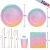Cheery Land Pastel Birthday Decorations: Rainbow Girls Party Plates, Cups, Napkins & Cutlery Sets for 25 Guests view 2
