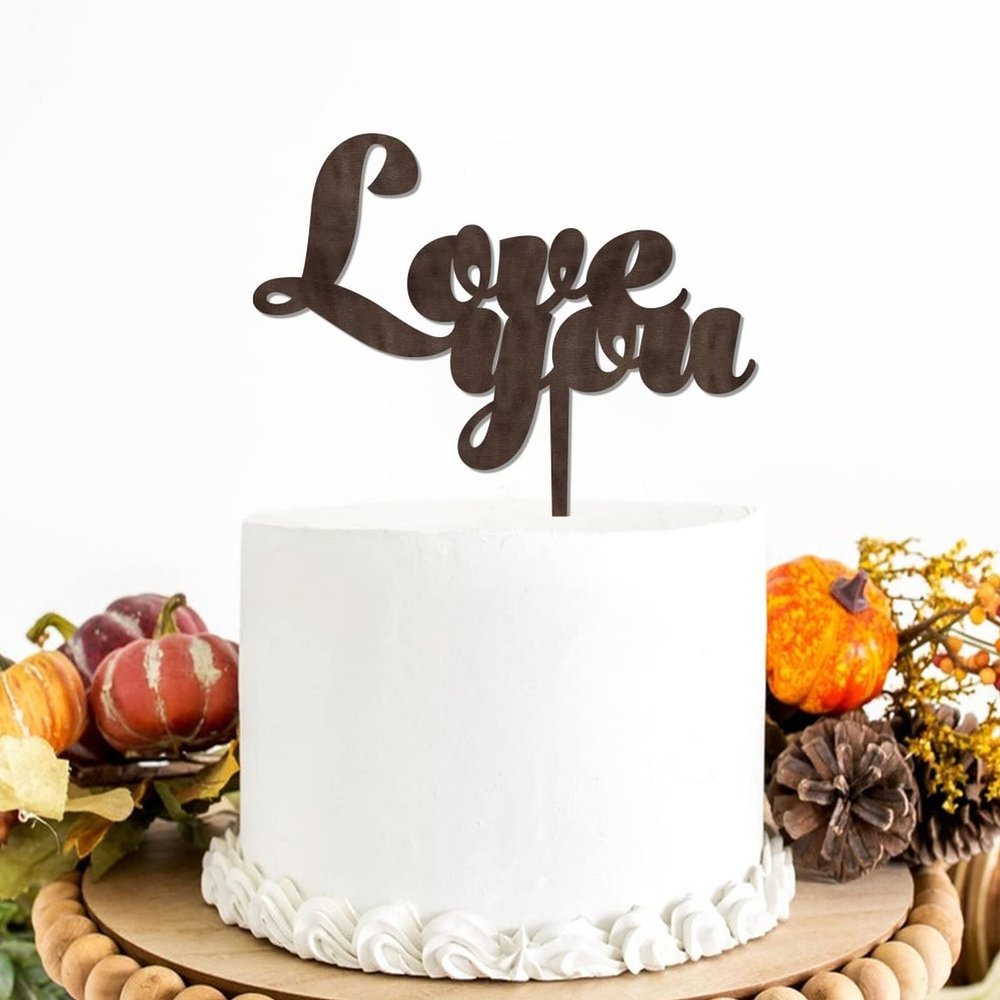 Love You Cake Topper, Rustic Wedding Cake Topper, Vow Renewal Cake Topper,Anniversary Cake Topper,Best Wedding Party Supplies , Wooden Brown