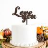 Love You Cake Topper, Rustic Wedding Cake Topper, Vow Renewal Cake Topper,Anniversary Cake Topper,Best Wedding Party Supplies , Wooden Brown view 1