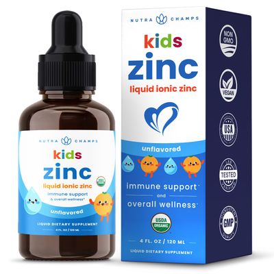 NutraChamps Liquid Zinc Drops for Kids, Ionic Zinc Drops Enhanced with Vitamin C for Children, Sugar-Free 4 oz, Vegan & Non-GMO, Tangerine, 60 Servings, 2 Month Supply
