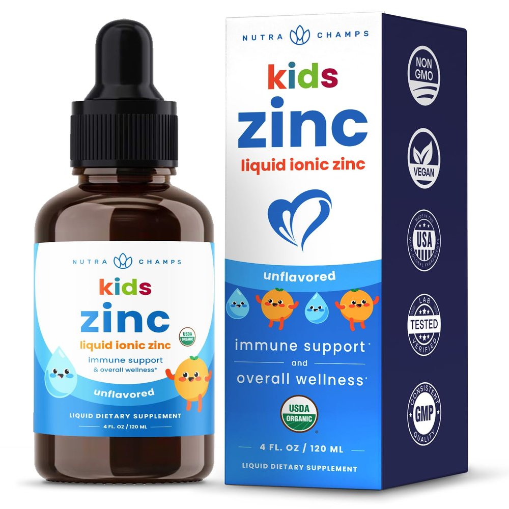 NutraChamps Liquid Zinc Drops for Kids, Ionic Zinc Drops Enhanced with Vitamin C for Children, Sugar-Free 4 oz, Vegan & Non-GMO, Tangerine, 60 Servings, 2 Month Supply