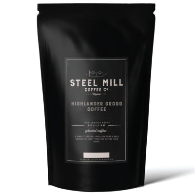Steel Mill Coffee Co. Highlander Grogg Flavored Coffee  Ground, Medium Roast, 100% Colombian Arabica, Butterscotch Caramel Aroma, Vegan, Gluten-Free, Sugar-Free  12 oz