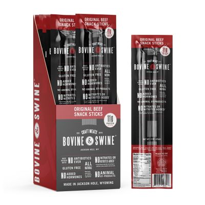 Bovine & Swine All-Natural Gourmet Craft Beef Snack Sticks | 10 Packs of 2 | Wyoming Jerky Sticks, High Protein, Individually Wrapped | Camping & Hiking Snacks | Clean Ingredients | Original Beef