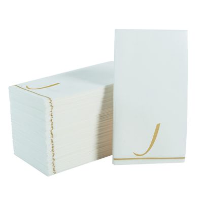 Luxe Party 112 Pack Hebrew Monogram Napkins| Hebrew Letters| Disposable| Linen Feel| Premium Airlaid | Decorative Table Setting| Guest Towel Napkin | NUN | White and Gold