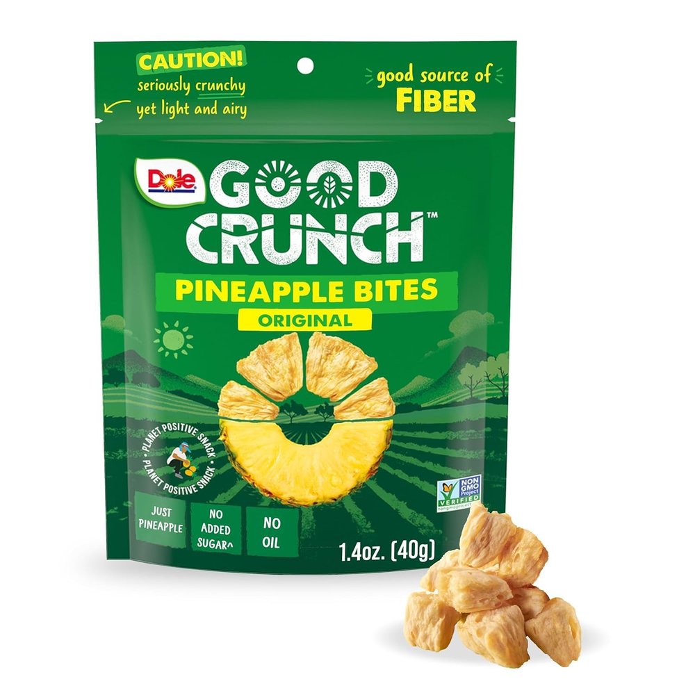 Dole Good Crunch Pineapple Dried Fruit Bites, Gluten Free & Vegan Snack, 1.4oz Bag