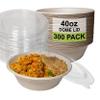 [300 Pack] 40 oz Round Disposable Compostable Paper Bowls with Dome Lids Heavy-Duty, Eco-Friendly Natural Bagasse Unbleached, Heat Resistant, 100% Biodegradable Salad Bowls Alternative to Plastic view 1
