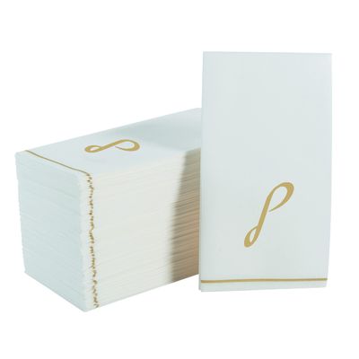 Luxe Party 112 Pack Hebrew Monogram Napkins| Hebrew Letters| Disposable| Premium Airlaid| Linen Feel| Decorative Table Setting| Guest Towel Napkin | LAMED | White and Gold