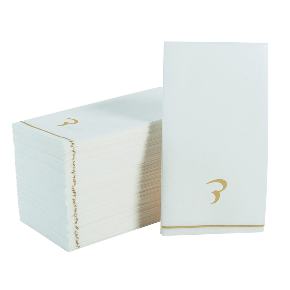 Luxe Party 112 Pack Hebrew Monogram Napkins| Hebrew Letters| Disposable |Premium Airlaid | Linen Feel| Decorative Table Setting| Guest Towel Napkin | DALET | White and Gold