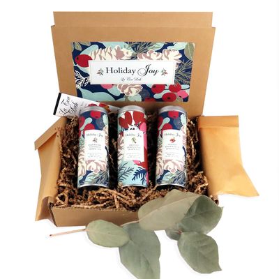 Poinsettia Christmas Tea Gift Basket by La Tea Dah, Gourmet Tea Gift Sets for Tea Lovers, Black and Herbal Tea Variety Pack, Premium Pyramid Sachets