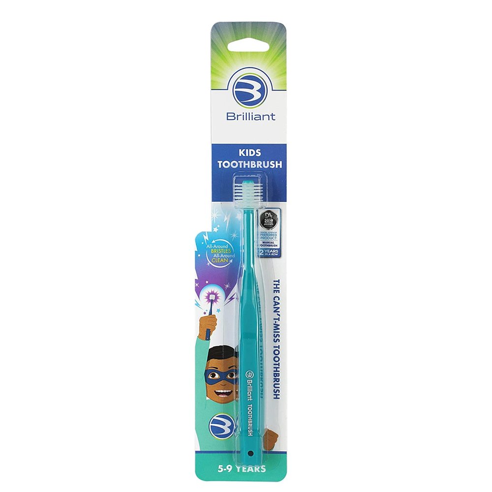 Brilliant Kids Toothbrush Patented Round Design for Easy and Effective Brushing - Two Time Dental Advisor Manual Toothbrush of The Year, 24 Pack, Teal