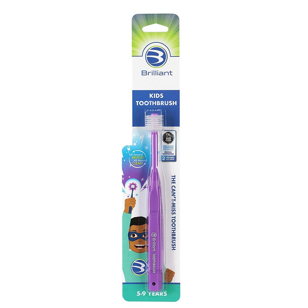 Brilliant Kids Toothbrush Patented Round Design for Easy and Effective Brushing - Two Time Dental Advisor Manual Toothbrush of The Year, 24 Pack, Purple