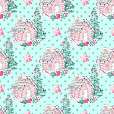 Beautiful Candy House Pink Thick Christmas Wrapping Paper Teal Gift Wrap Turquoise Holiday Party Decoration (12 foot x 30 inch roll)