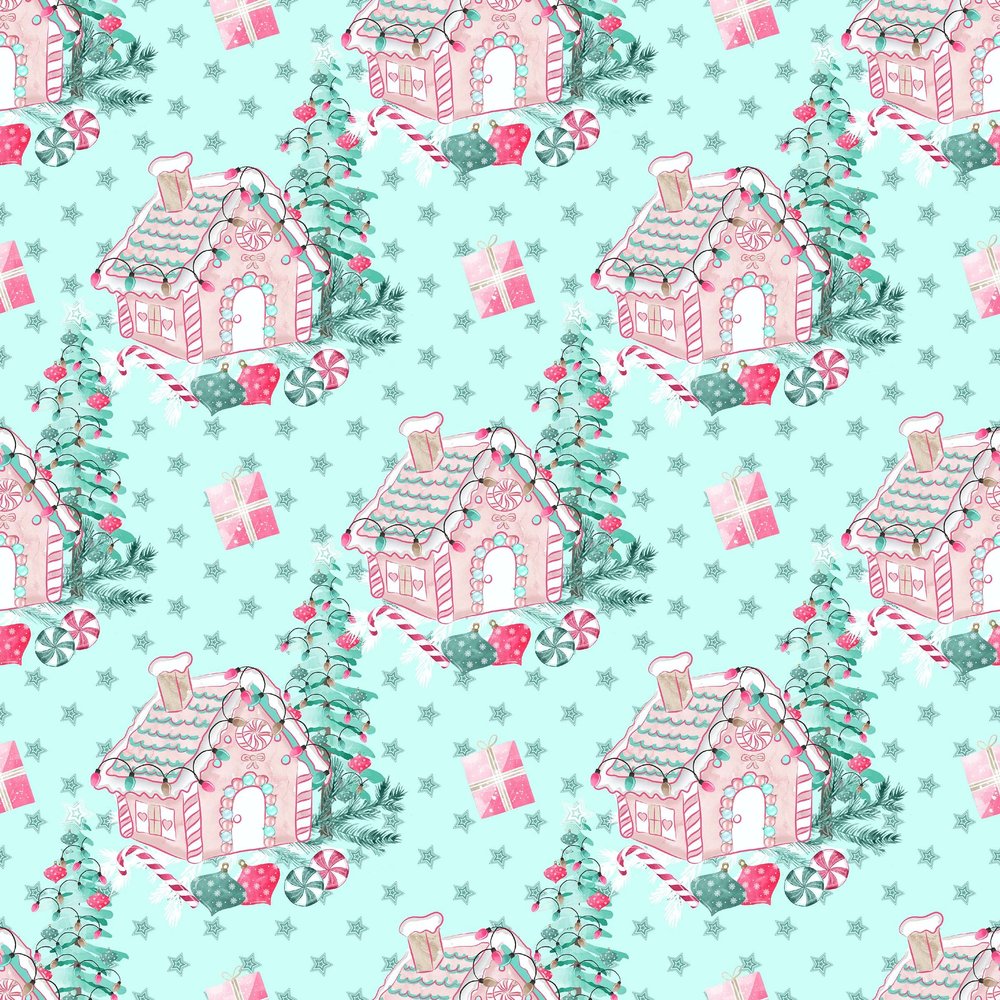 Beautiful Candy House Pink Thick Christmas Wrapping Paper Teal Gift Wrap Turquoise Holiday Party Decoration (12 foot x 30 inch roll)