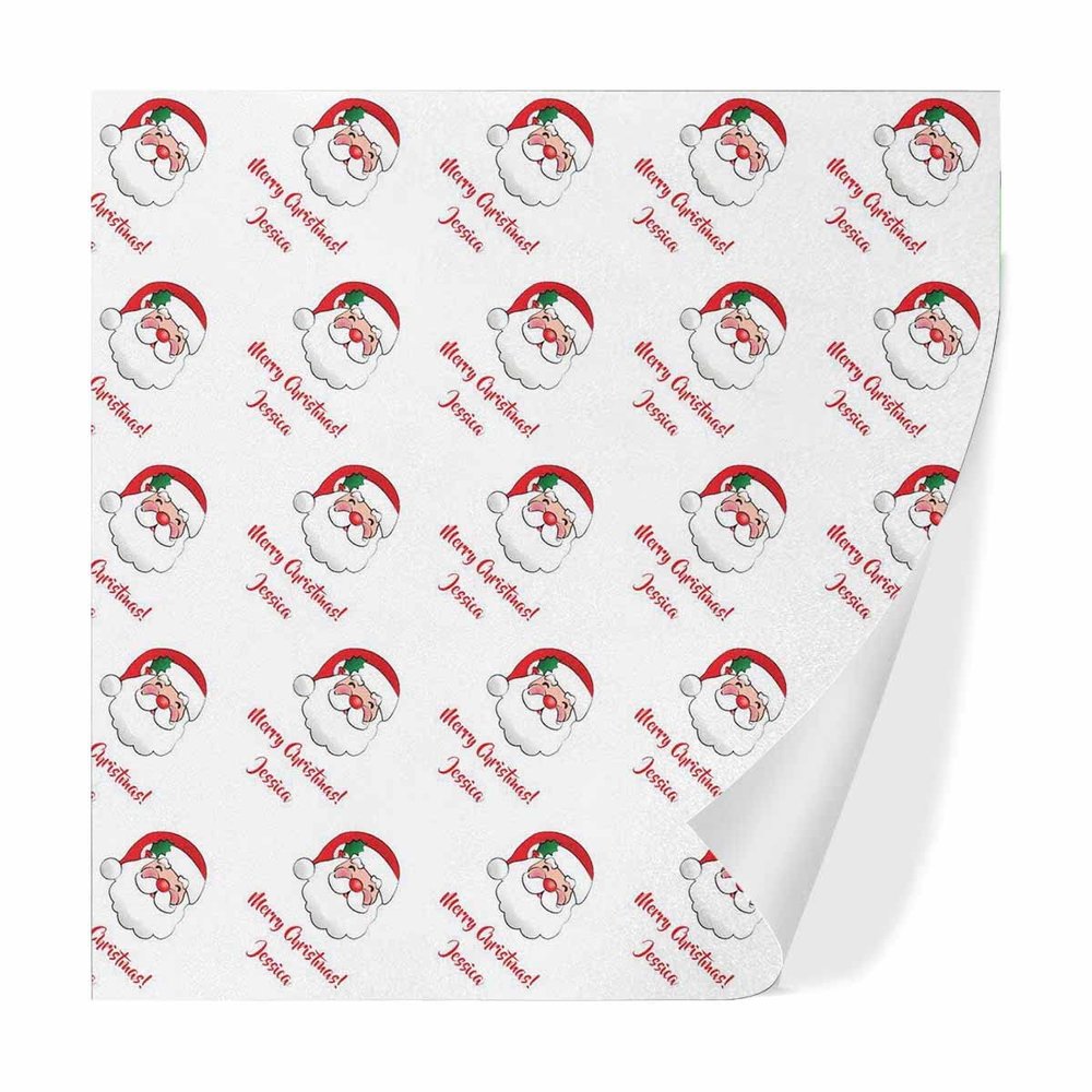 MyPupSocks Personalized Name Xmas White Wrapping Paper Sheets Santa Claus for Easter, Mothers Day, Birthdays, Weddings, Bridal Showers, Baby Showers