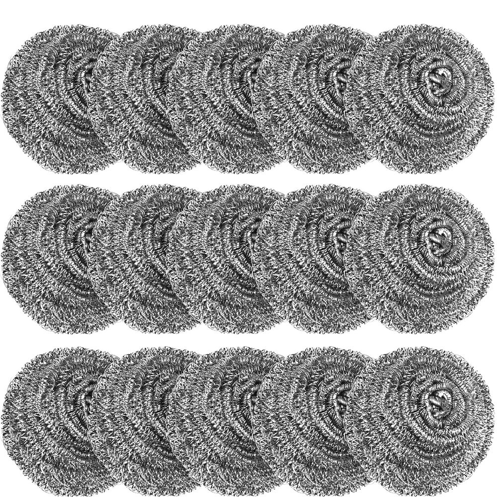 15 Pack Steel Wool Scrubber, Metal Kitchen Scrubbing Sponges, Dishwashing Scouring Pads Heavy Duty, Premium Stainless Steel Scrubbers for Cleaning Dishes Pots and Pans Bathroom Oven (Sliver) by VOPTON