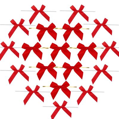 80 Pcs Red Bows Satin Ribbon Bows Christmas Bows with Twist Ties for Santa Gift Wrapping Christmas Party Decoration