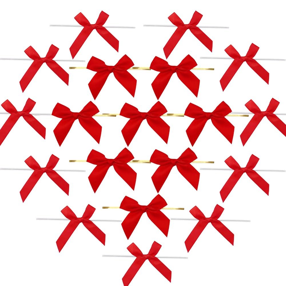 80 Pcs Red Bows Satin Ribbon Bows Christmas Bows with Twist Ties for Santa Gift Wrapping Christmas Party Decoration