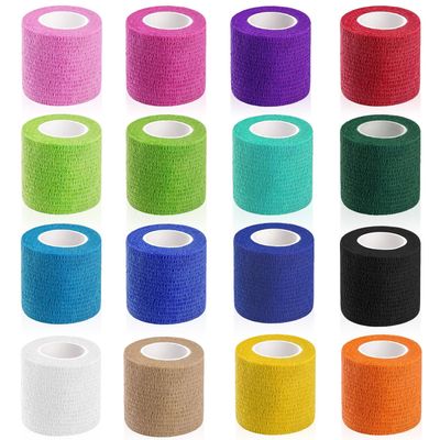 16 Pack 2 x 5 Yards Self Adhesive Bandage Wrap Assorted Color Breathable Self-Adherent Bandage for Sports, Wrist and Ankle Wrap Tape, Non-Woven Bandage