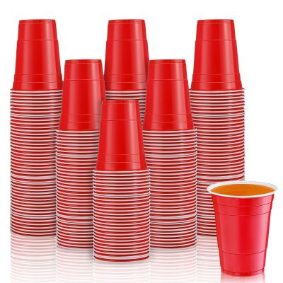 Lounsweer 100 Pack 16 Ounce Plastic Party Cups Heavy Duty Drinking Water Cups for Valentine Carnival St. Patrick's Day Holiday Festival Wedding Birthday Party Supplies(Red)