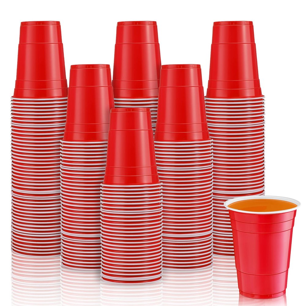 Lounsweer 100 Pack 16 Ounce Plastic Party Cups Heavy Duty Drinking Water Cups for Valentine Carnival St. Patrick's Day Holiday Festival Wedding Birthday Party Supplies(Red)
