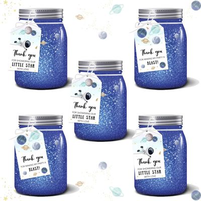 100Pcs Outer Space Gift Tags, Baby Shower Galaxy Astronaut Thank You for Showering Our Baby with Love Kraft Favor Tag for Personalized Planet Themed Gifts Supplies