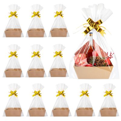 Eccliy 66 Pcs 12" x 10" Valentines Day Baskets Extra Large Baskets for Gifts Empty Set, 12 Cardboard Empty Gift Basket 24 Bags and 30 Bows for Birthday Thanksgiving Wedding Easter Holiday Party