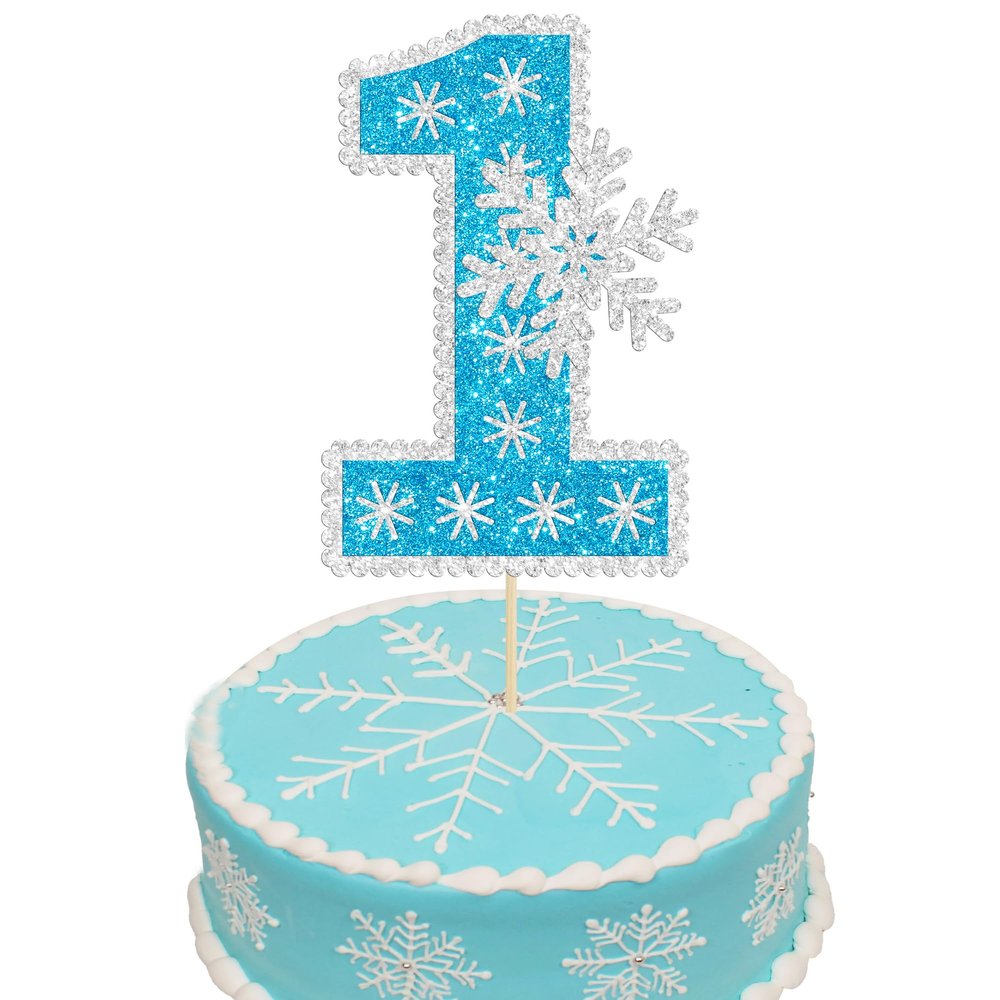 1Pc Snowflake Number 1 Cake Topper Glitter Snowflake One 1st Birthday Party Cake Pick Winter Theme Baby Shower Kids First Birthday Party Cake Decorations Supplies Blue