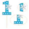 1Pc Snowflake Number 1 Cake Topper Glitter Snowflake One 1st Birthday Party Cake Pick Winter Theme Baby Shower Kids First Birthday Party Cake Decorations Supplies Blue view 3