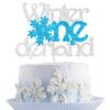 1Pc Winter Onederland Cake Topper Glitter Snowflake One 1st Birthday Party Cake Pick Decorations for Winter Snowflake Theme Baby Shower Kids First Birthday Party Supplies Silver Blue view 1