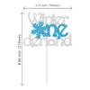 1Pc Winter Onederland Cake Topper Glitter Snowflake One 1st Birthday Party Cake Pick Decorations for Winter Snowflake Theme Baby Shower Kids First Birthday Party Supplies Silver Blue view 2
