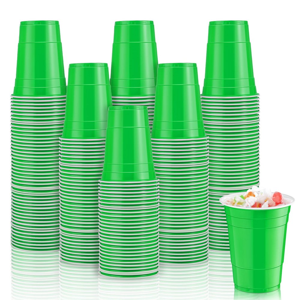 Lounsweer 100 Pack 16 Ounce Plastic Party Cups Heavy Duty Drinking Water Cups for Valentine Carnival St. Patrick's Day Holiday Festival Wedding Birthday Party Supplies(Green)